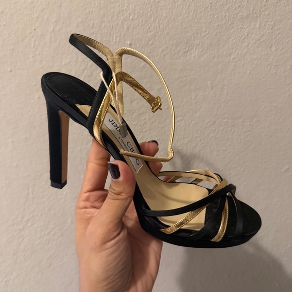 Jimmy Choo Black & Gold Strappy Heels - Picture 1 of 4